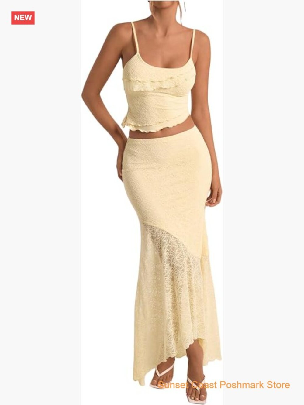 Women's Two Piece Lace Maxi Skirt Set Crop Top Bodycon Asymmetrical
